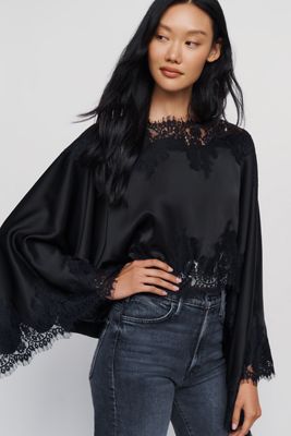 By Anthropologie Satin Lace Poncho