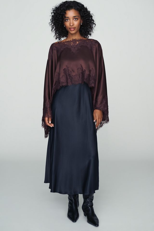 By Anthropologie Satin Lace Poncho #2