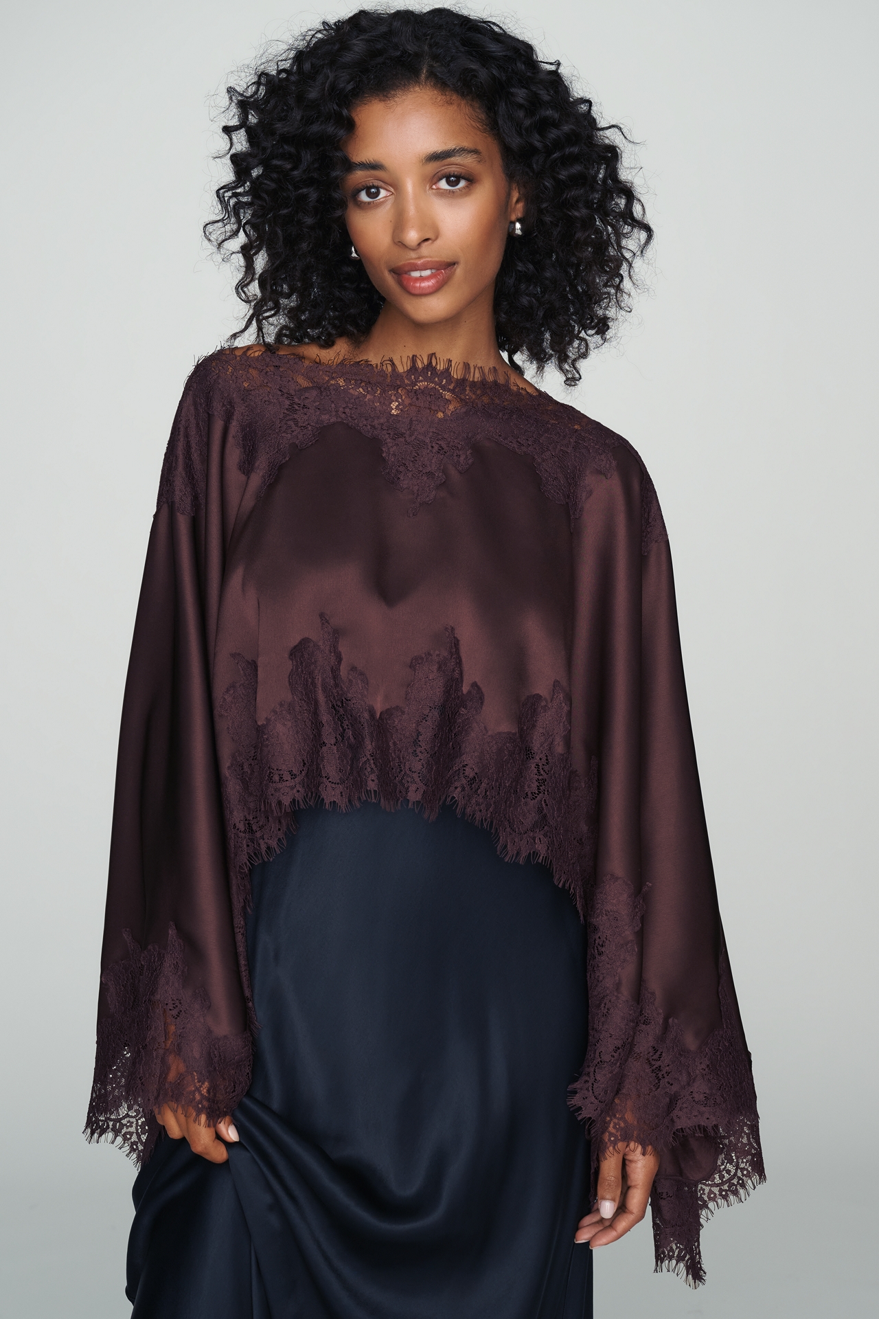 By Anthropologie Satin Lace Poncho