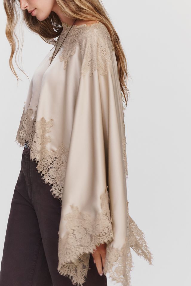 By Anthropologie Satin Lace Poncho #2