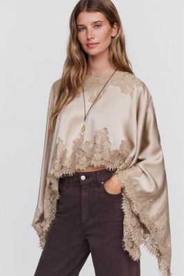 By Anthropologie Satin Lace Poncho
