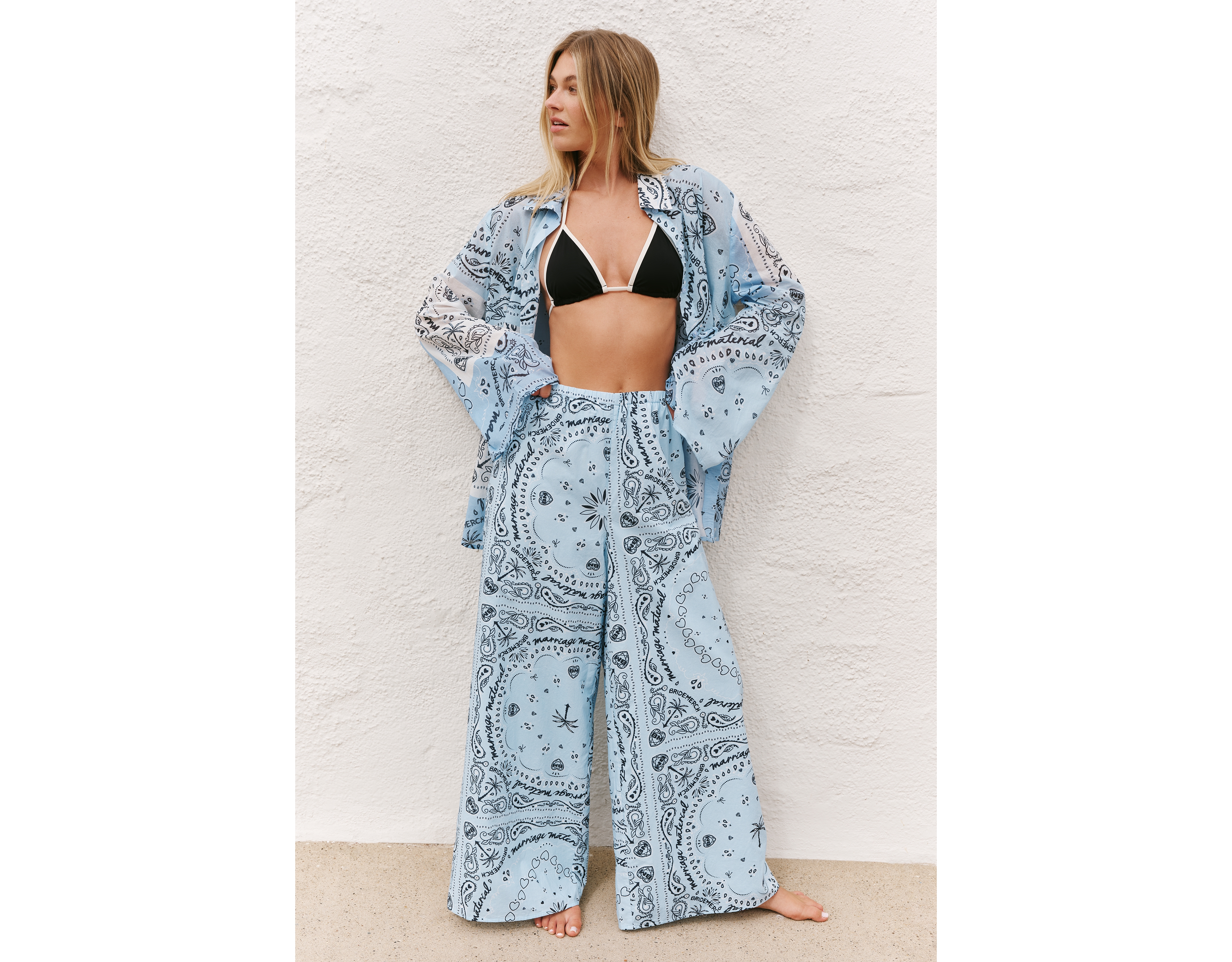 BRIDEMERCH Bandana Cotton Wide-Leg Beach Pants
