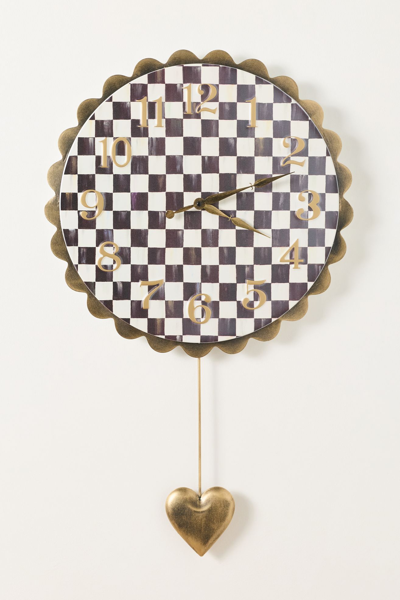 MacKenzie-Childs Check Heart Pendant Wall Clock - Black, One Size