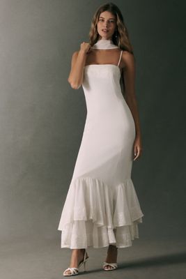 BHLDN Embroidered Strappy Maxi Dress with Scarf