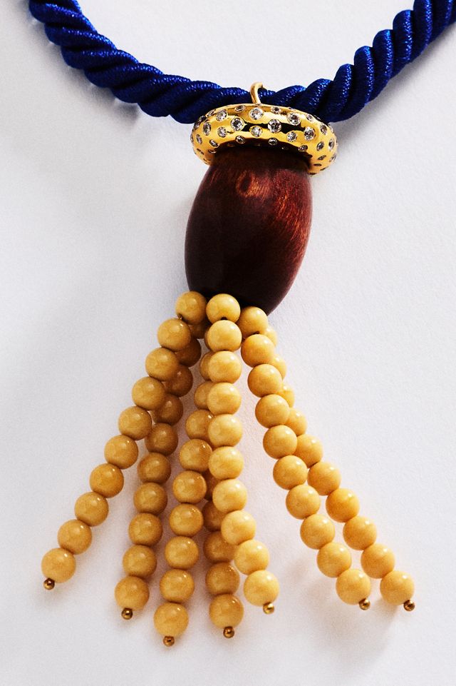 Timeless Pearly Corded Beaded Tassel Pendant Necklace #1