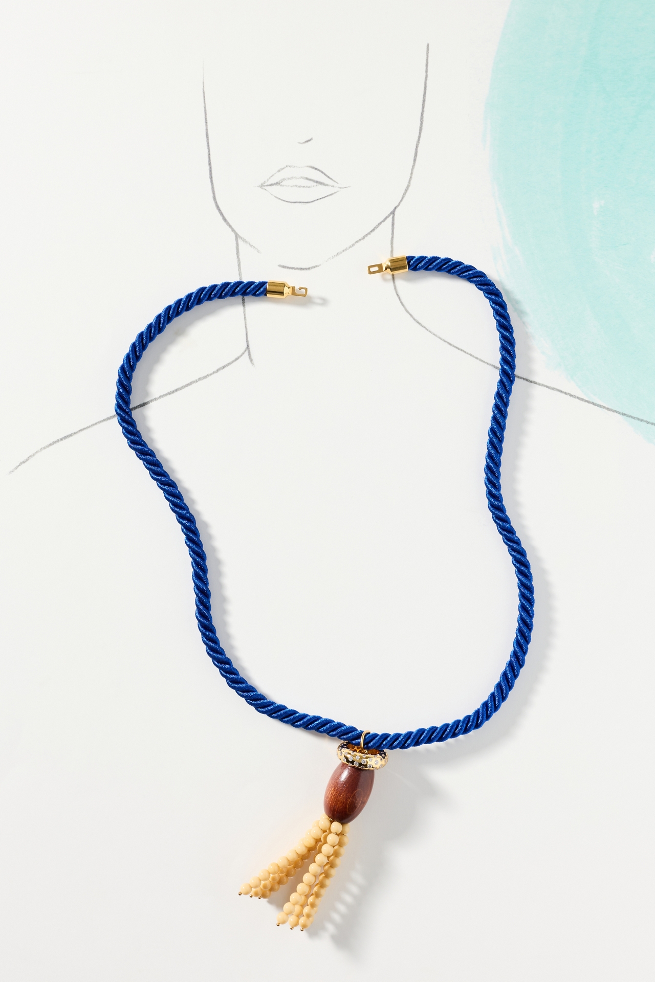 Timeless Pearly Corded Beaded Tassel Pendant Necklace