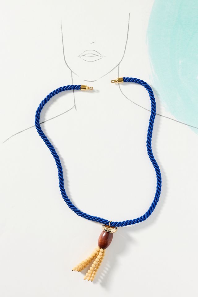 Timeless Pearly Corded Beaded Tassel Pendant Necklace #2