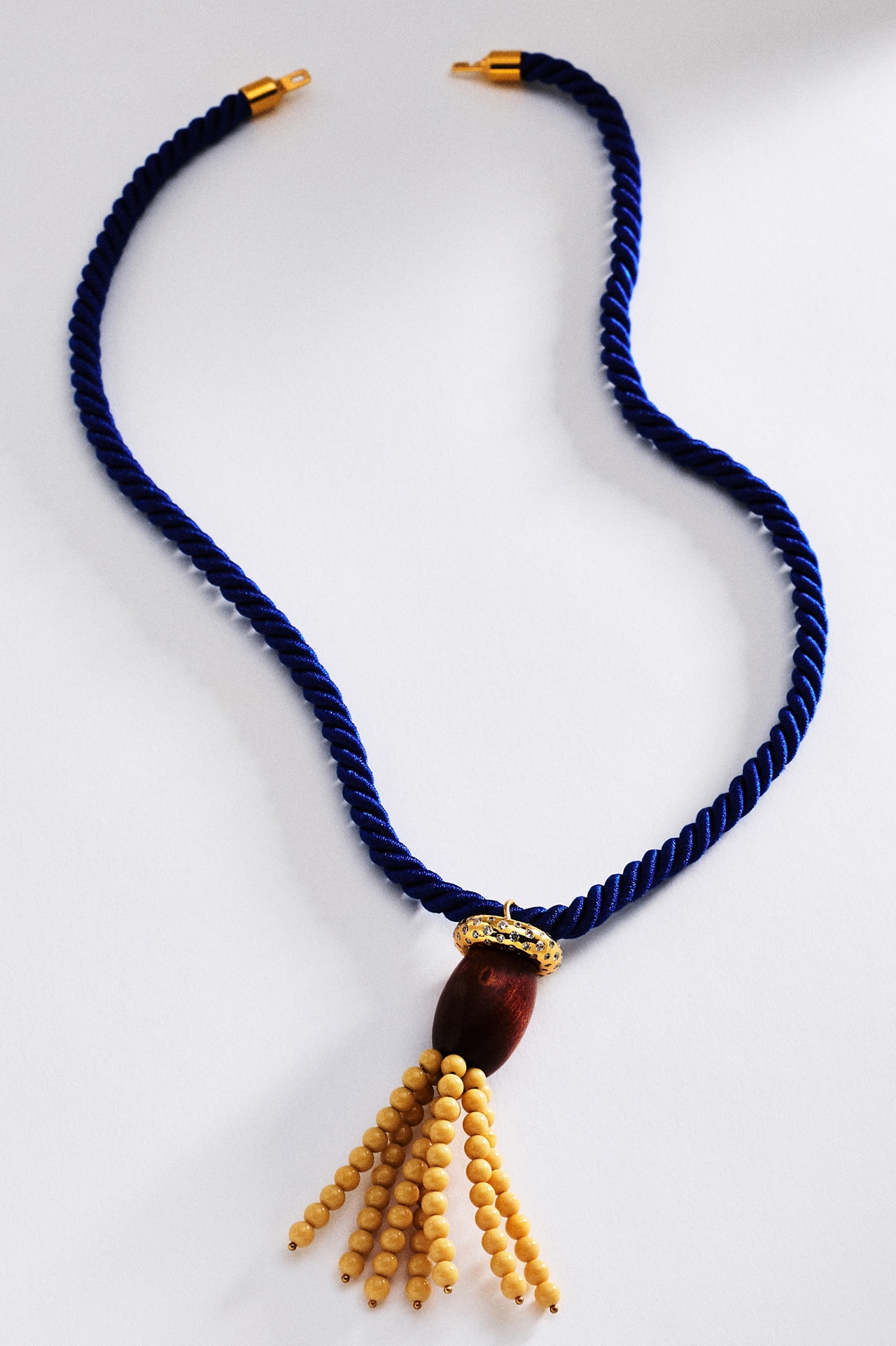 Timeless Pearly Corded Beaded Tassel Pendant Necklace