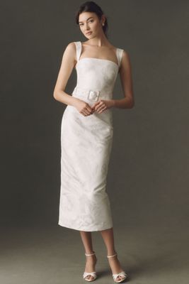 winter white bridal shower dress Jane Summers Jocelyn Backless White Bridal Shower & Rehearsal Dinner Dress with Pink Ribbon Tie 6 / White with White Ribbon , female , adult