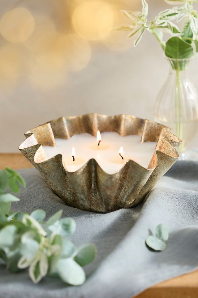 Metallic Ruffle Candle, White Pine + Eucalyptus #2
