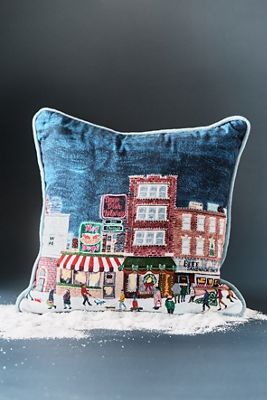 Holiday In The City Printed Cotton Pillow