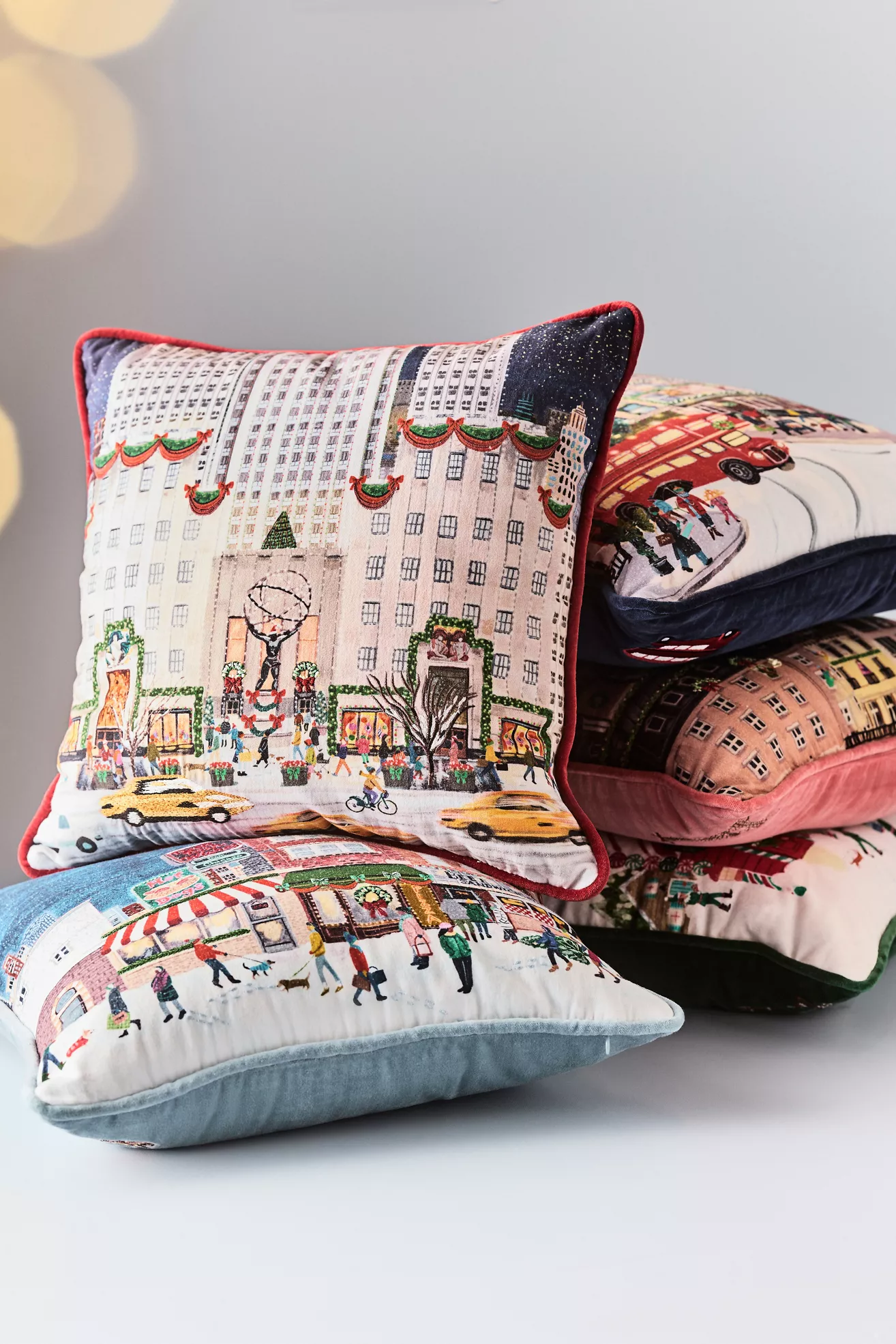 Holiday In The City Printed Cotton Pillow