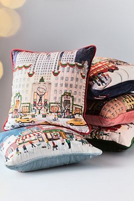 Holiday In The City Printed Cotton Pillow