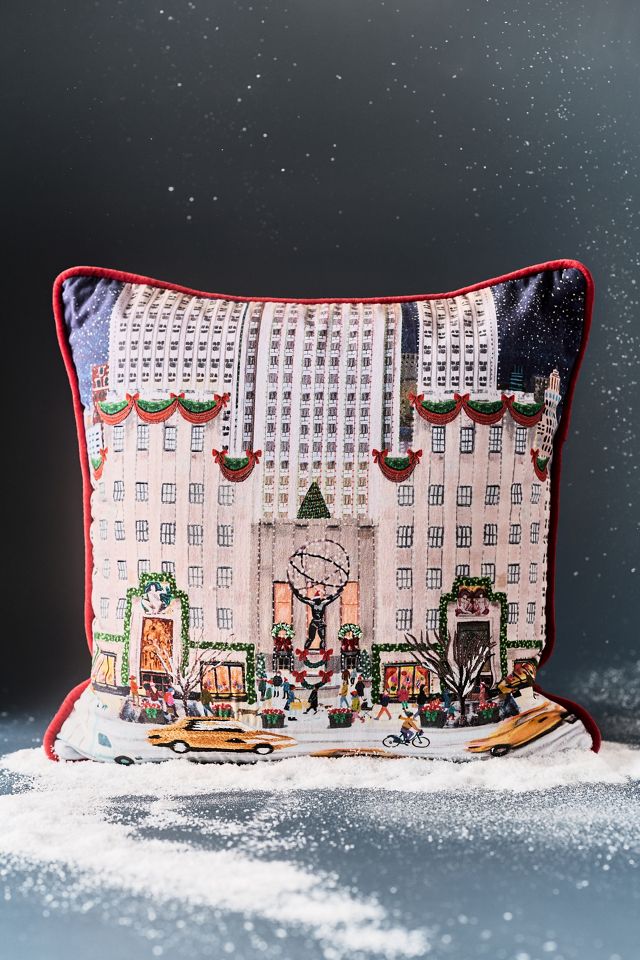 Holiday In The City Printed Cotton Pillow #1