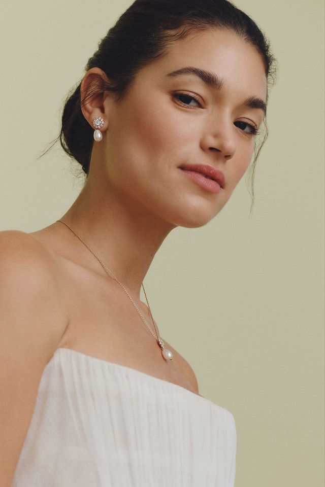 NADRI Sunflower Pearl Drop Earrings #1