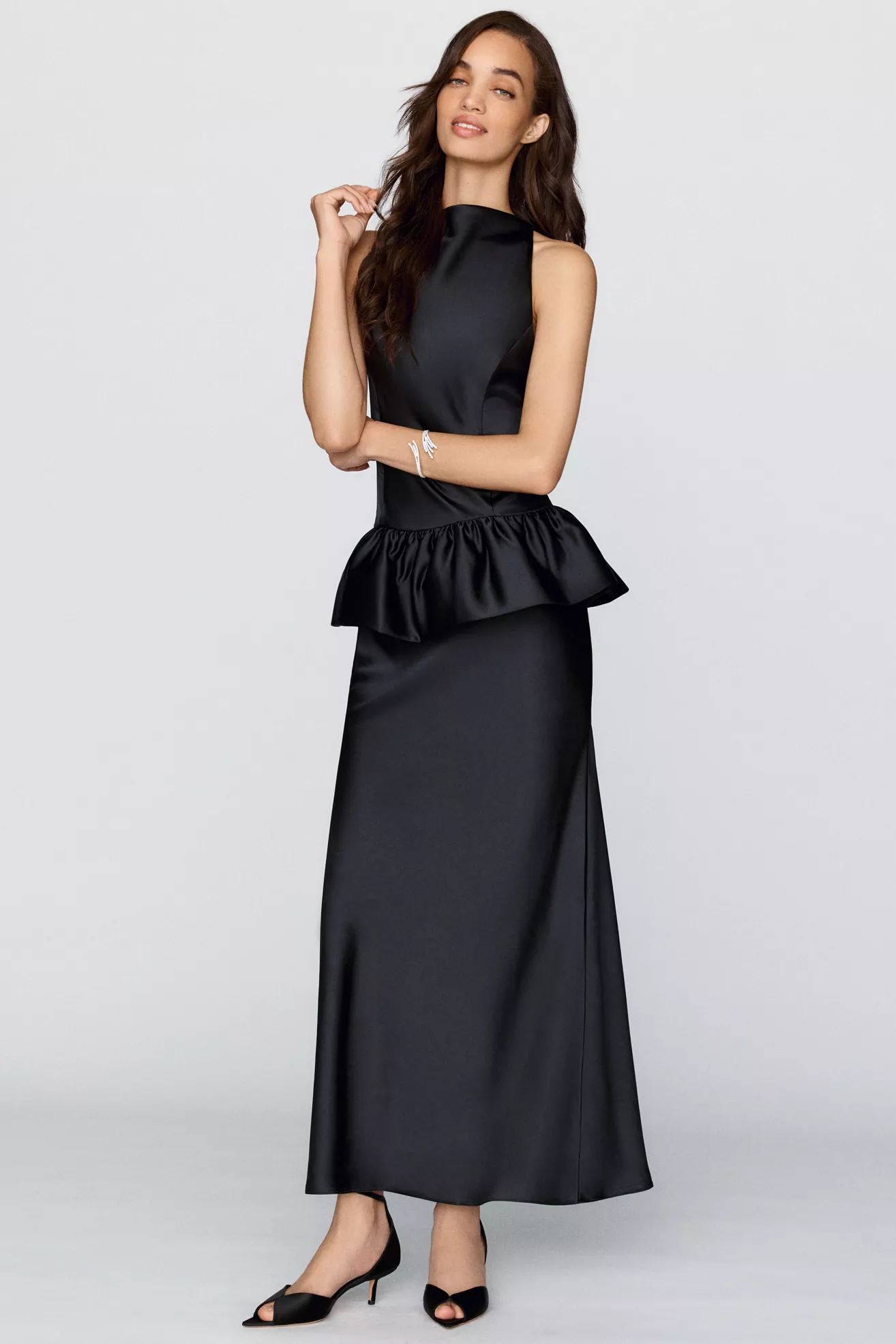 BHLDN Satin Peplum Maxi Dress