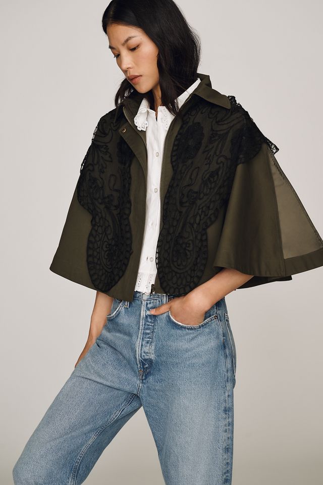 By Anthropologie Lace Scarf Poncho Trench Coat #1