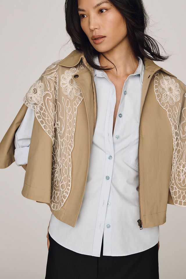 By Anthropologie Lace Scarf Poncho Trench Coat #1