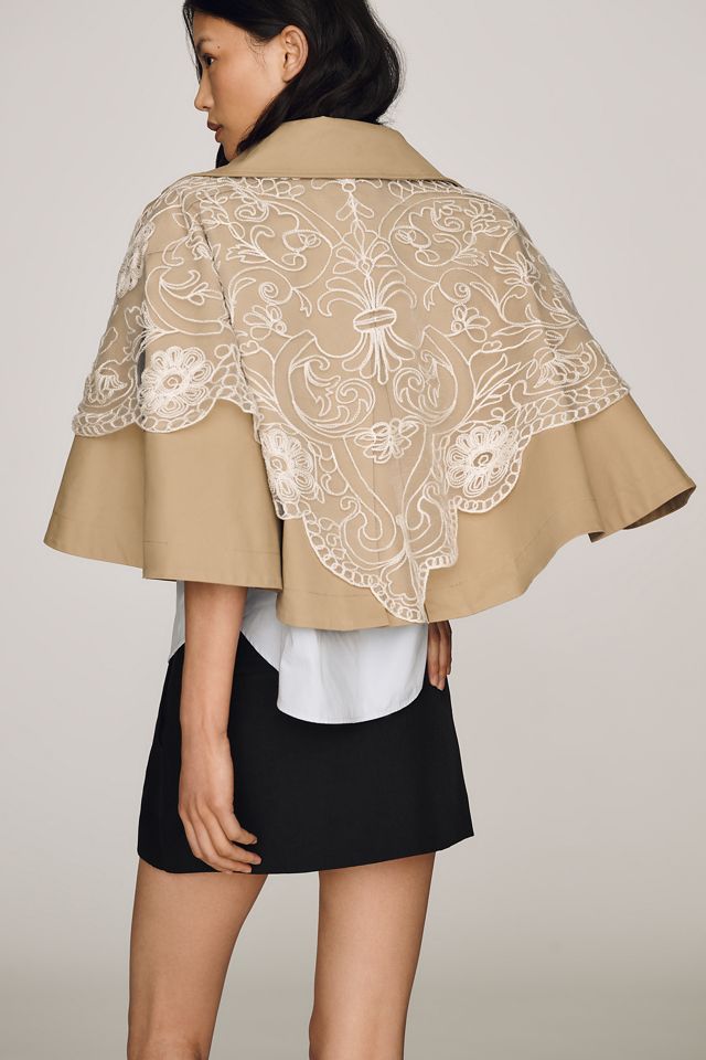 By Anthropologie Lace Scarf Poncho Trench Coat #3