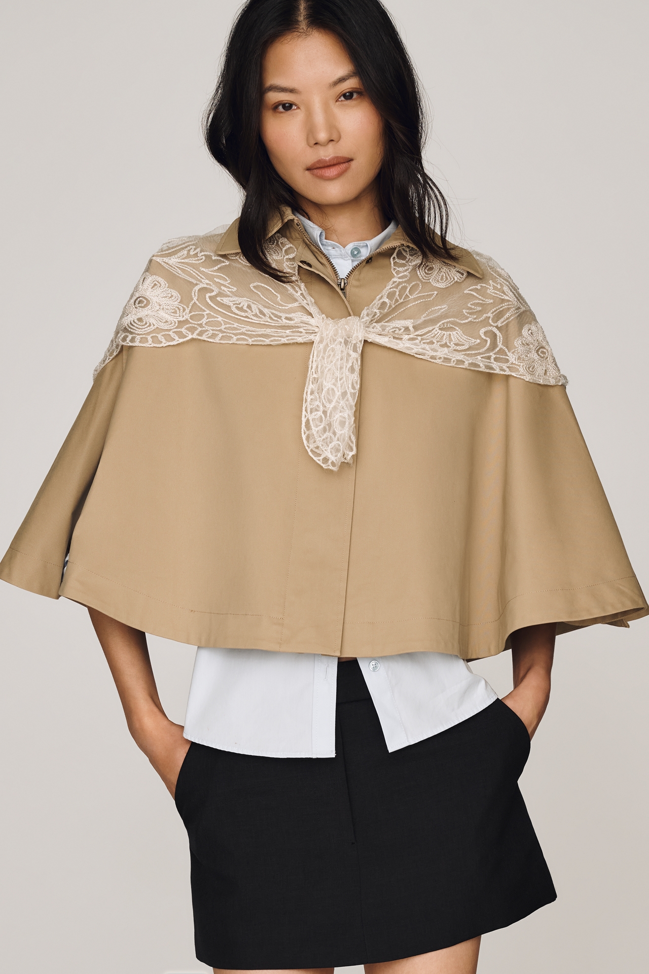 By Anthropologie Lace Scarf Poncho Trench Coat