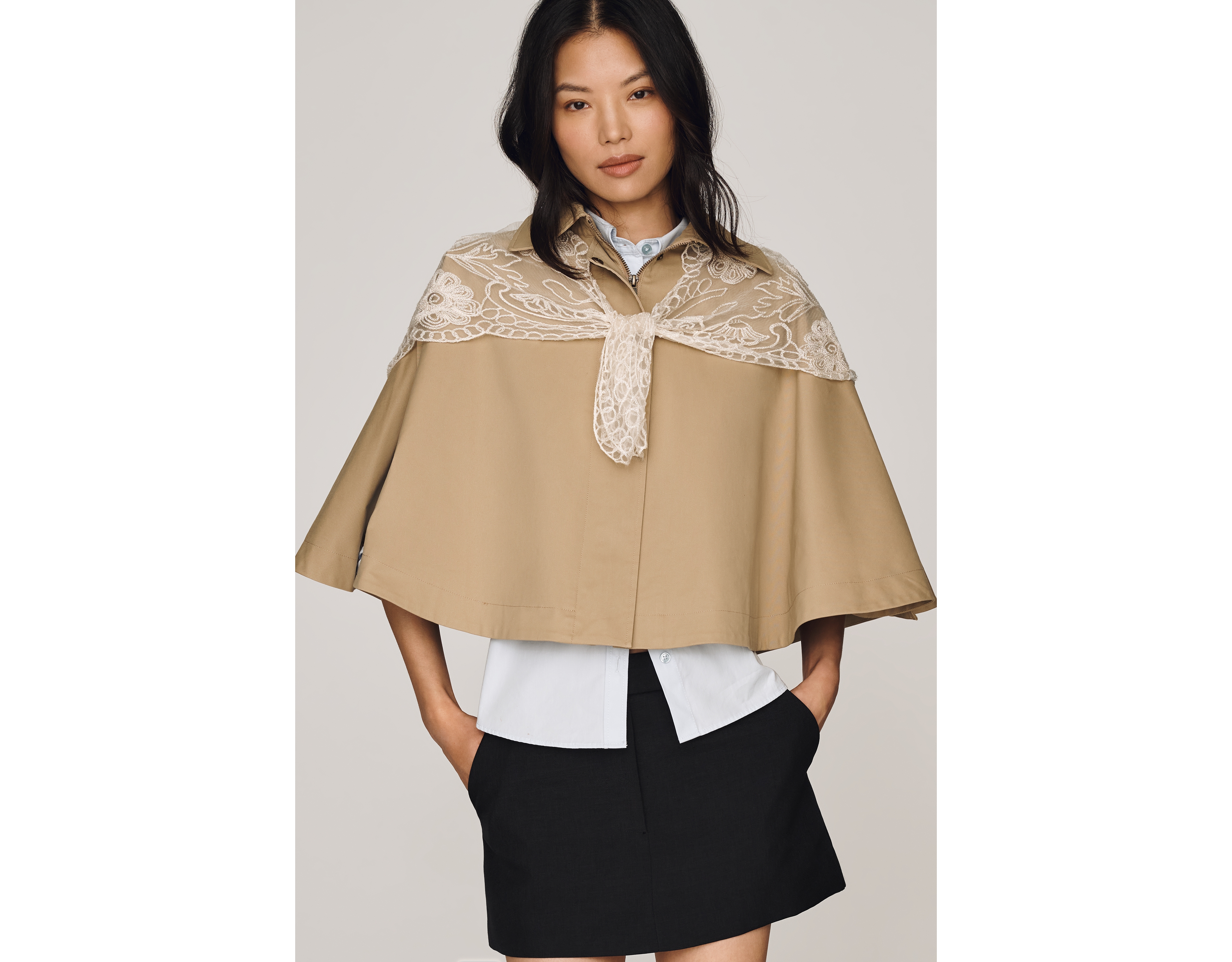 By Anthropologie Lace Scarf Poncho Trench Coat
