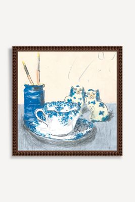 Blue and White Cup With China Dogs Wall Art