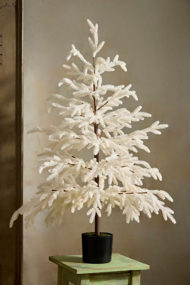Artificial White Potted Fir Tree, 4’ #2