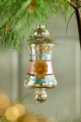 Vintage Tinsel Bell Glass Ornament