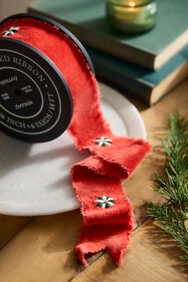 Poinsettia Embroidered Ribbon