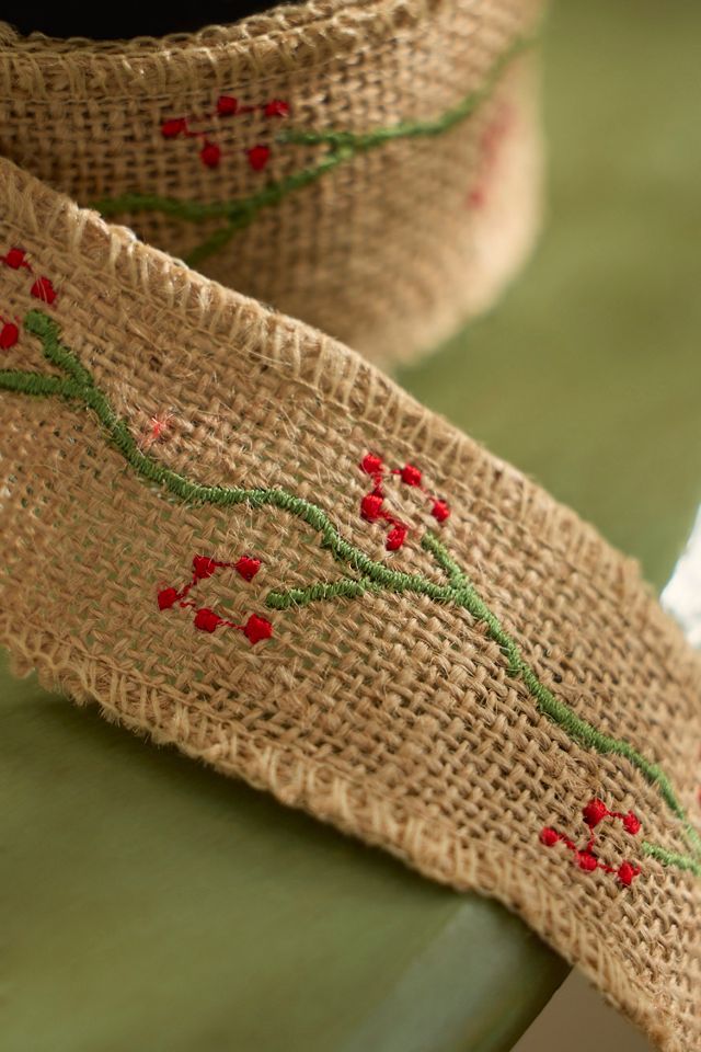 Berry Vine Embroidered Jute Ribbon #1