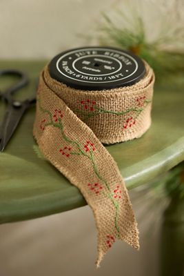 Berry Vine Embroidered Jute Ribbon