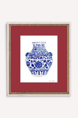 Blue and White China Ginger Jar Vase with Foo Dog Handles Wall Art