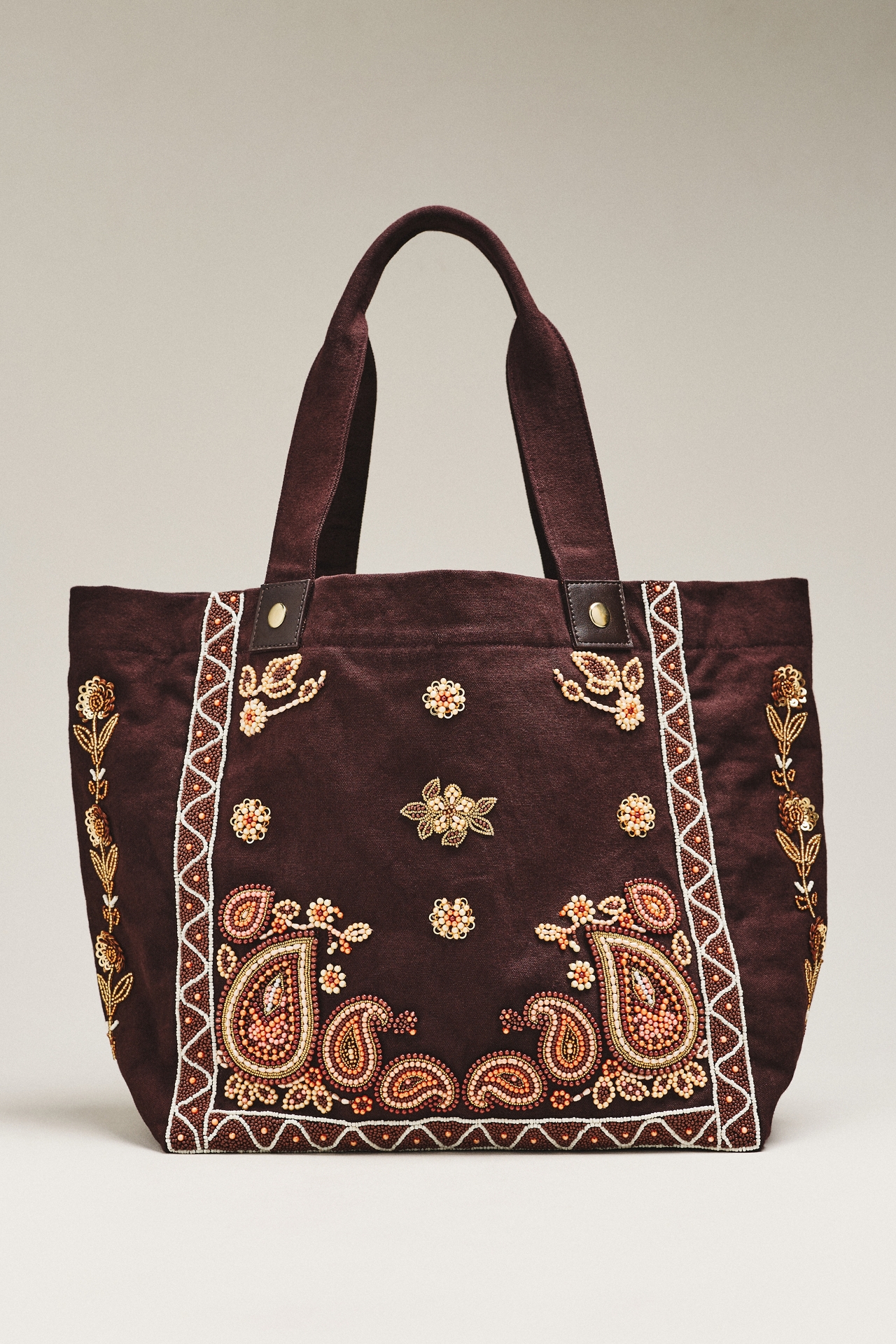 By Anthropologie Beaded 100% Cotton Canvas Tote Bag