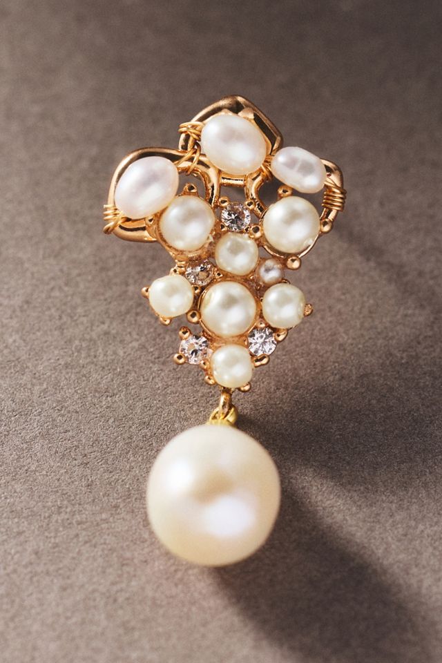 By Anthropologie Clustered Pearl Crystal Earrings #1