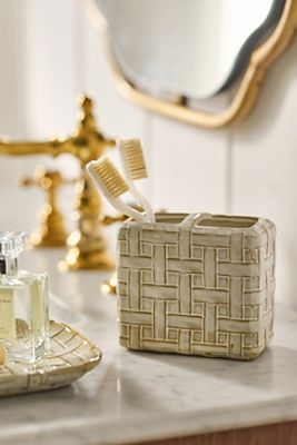 Cane Ceramic Woven Toothbrush Holder