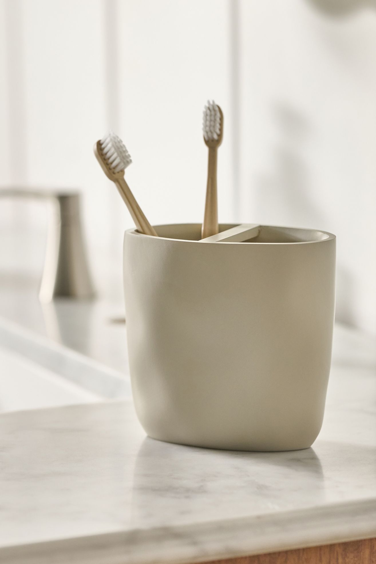 Montecito Textured Tooth Brush Holder - Mushroom, One Size