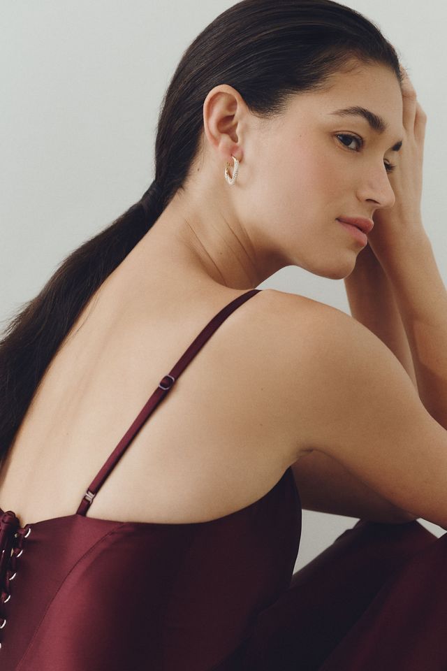 By Anthropologie Pearled Crystal Square Hoop Earrings #3