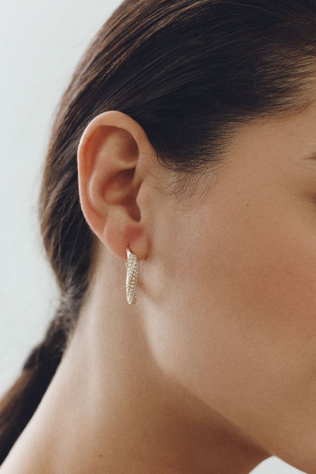By Anthropologie Pearled Crystal Square Hoop Earrings #2