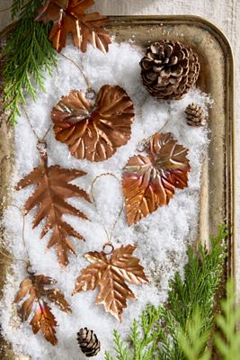 Copper Leaf Ornaments, Set of 12
