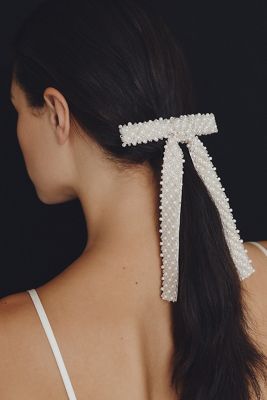 Pearl Embellished Hair Bow Barrette