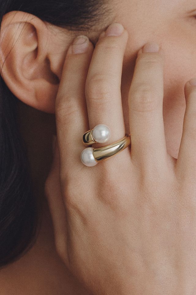 By Anthropologie Weddings Chunky Twist Pearl Ring #3