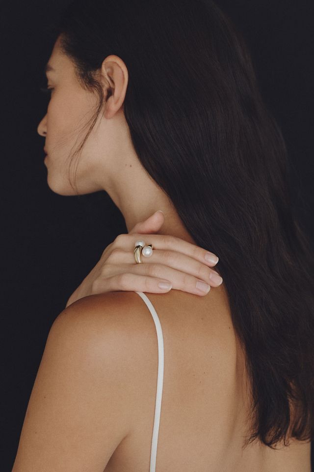 By Anthropologie Weddings Chunky Twist Pearl Ring #2