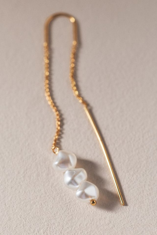 By Anthropologie Weddings 3-Pearl Threader Earrings #1