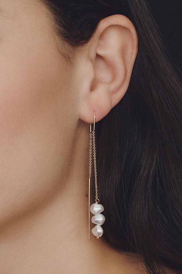 By Anthropologie Weddings 3-Pearl Threader Earrings #3