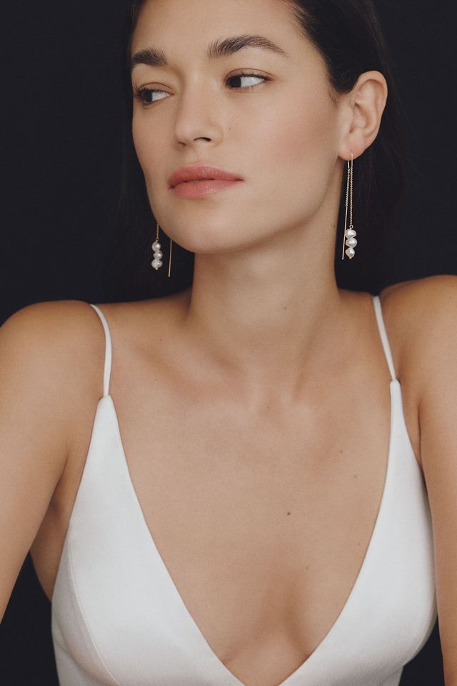 By Anthropologie Weddings 3-Pearl Threader Earrings #4