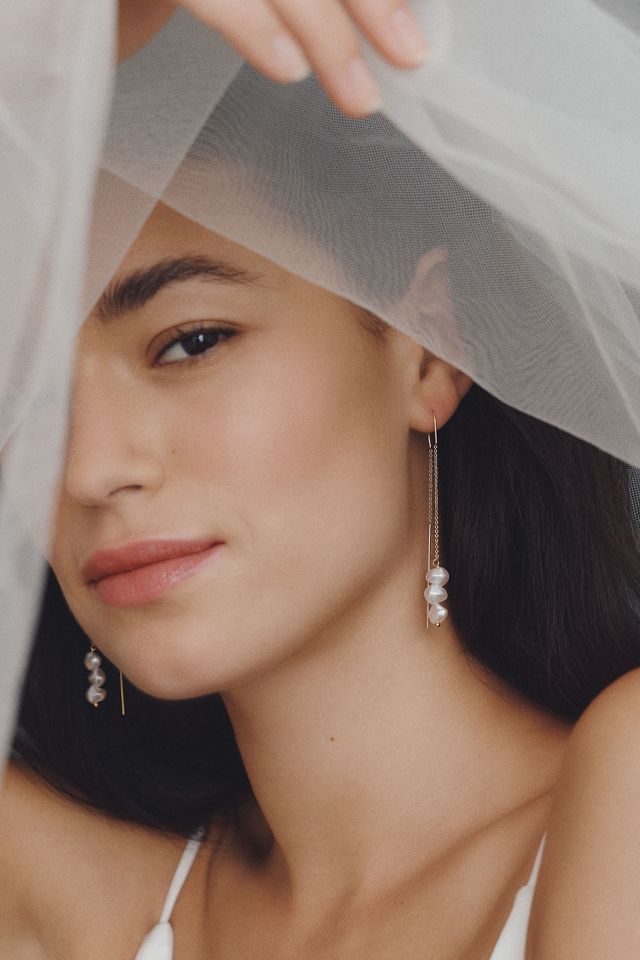 By Anthropologie Weddings 3-Pearl Threader Earrings #2