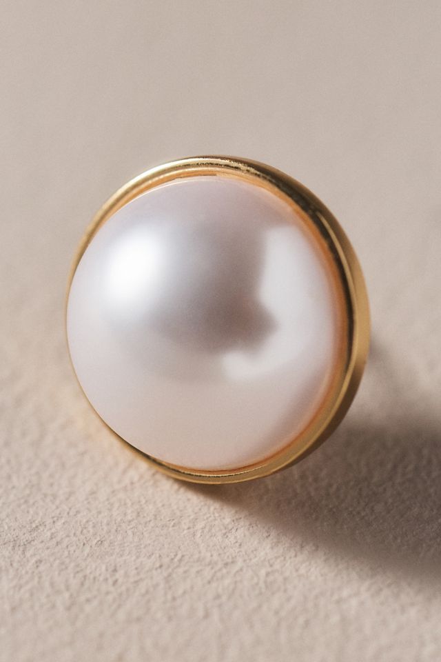 By Anthropologie Weddings Round Bezel Pearl Earrings #1