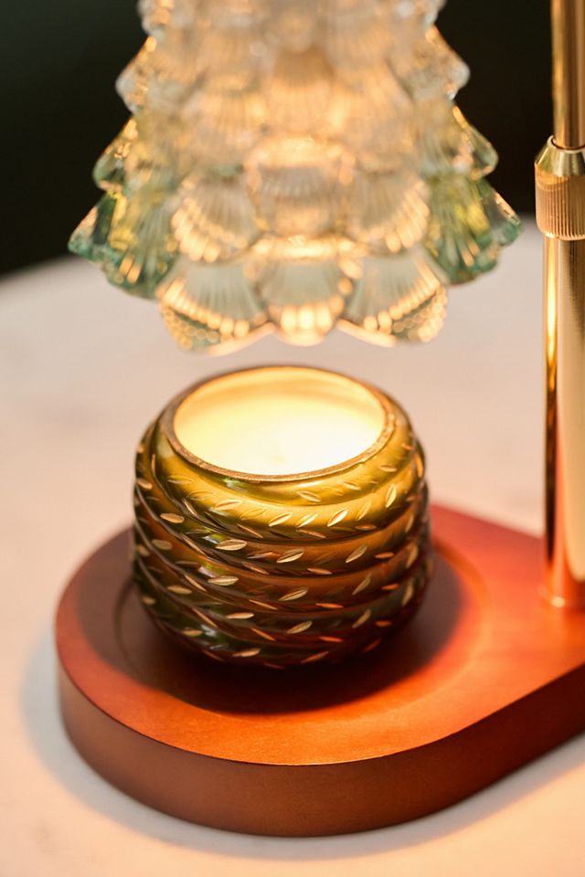 Figural Christmas Tree Glass Shade Candle Warmer Lamp #3