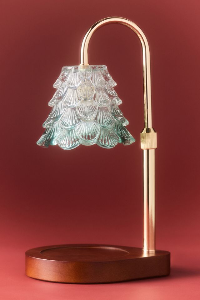 Figural Christmas Tree Glass Shade Candle Warmer Lamp #1