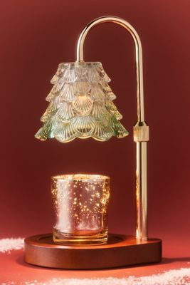 Figural Christmas Tree Glass Shade Candle Warmer Lamp